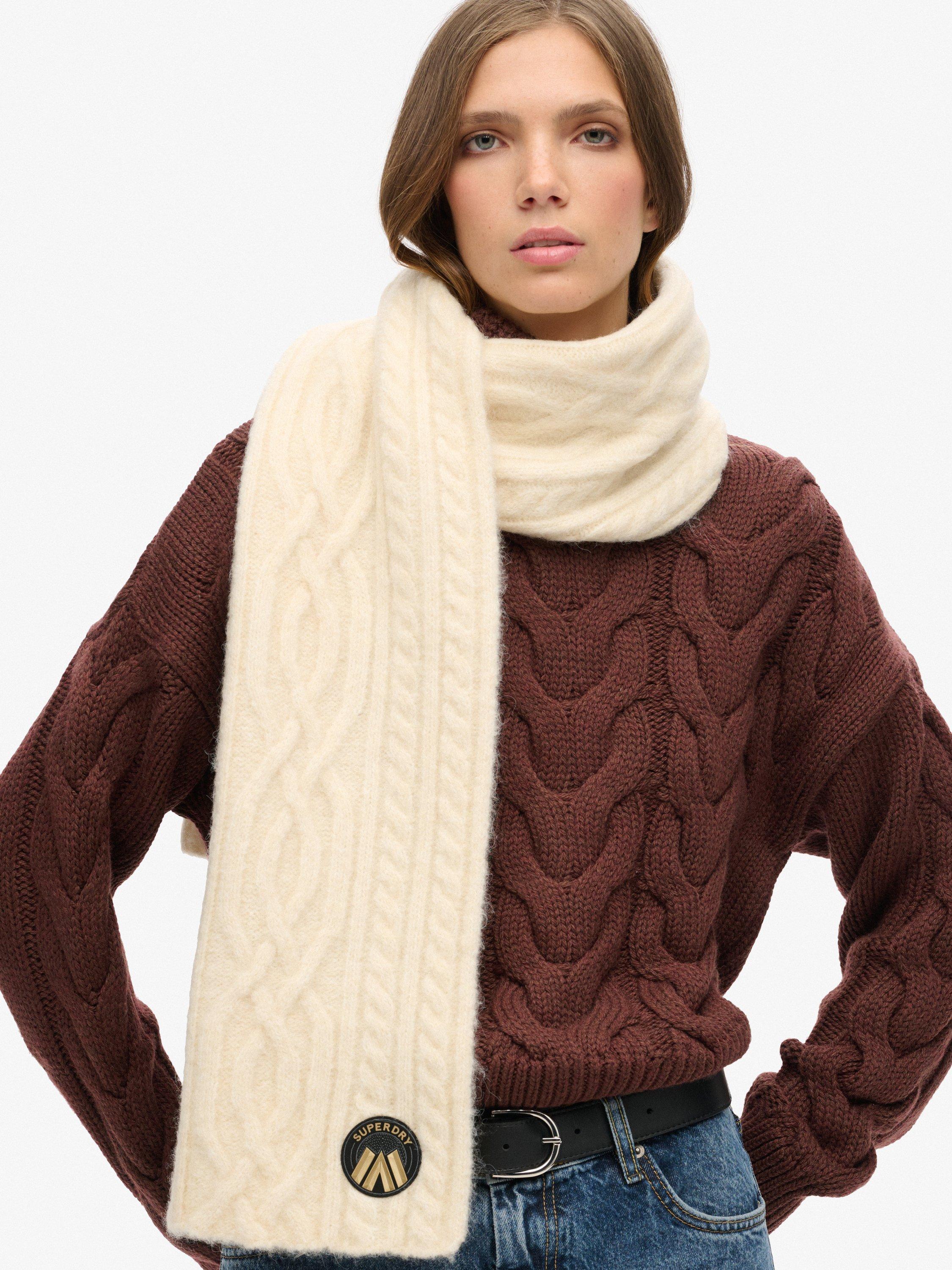 Product image 3 of 3, which shows Superdry Cable Knit Scarf, Oatmeal White, One Size