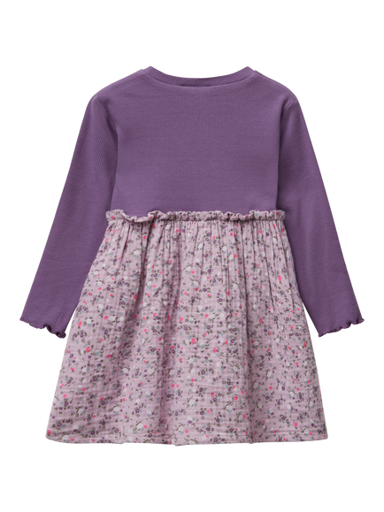 Benetton Kids' Cotton Blend Long Sleeved A-Line Dress, Purple - view 2, Purple
