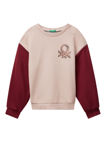 Benetton Kids' Cotton Colour Block Crew Neck Sweatshirt, Multi, Multi