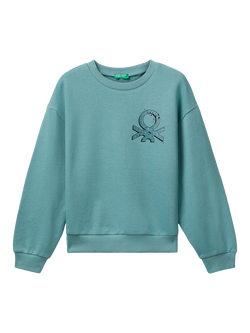 Benetton Kids' Cotton Relaxed Crew Neck Sweatshirt, Green, Green