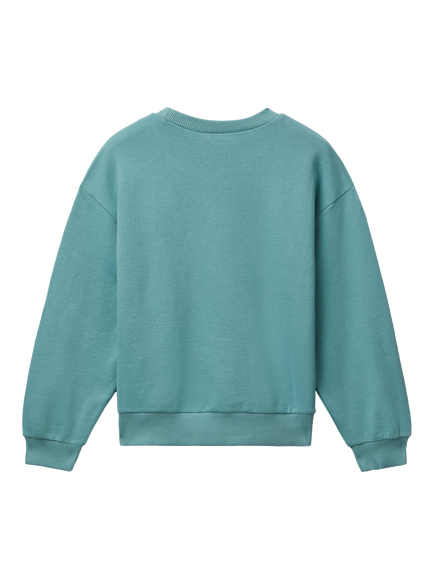 Benetton Kids' Cotton Relaxed Crew Neck Sweatshirt, Green - view 2, Green