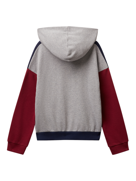 Benetton Kids' Cotton Colour Block Logo Hoodie, Multi - view 2, Multi