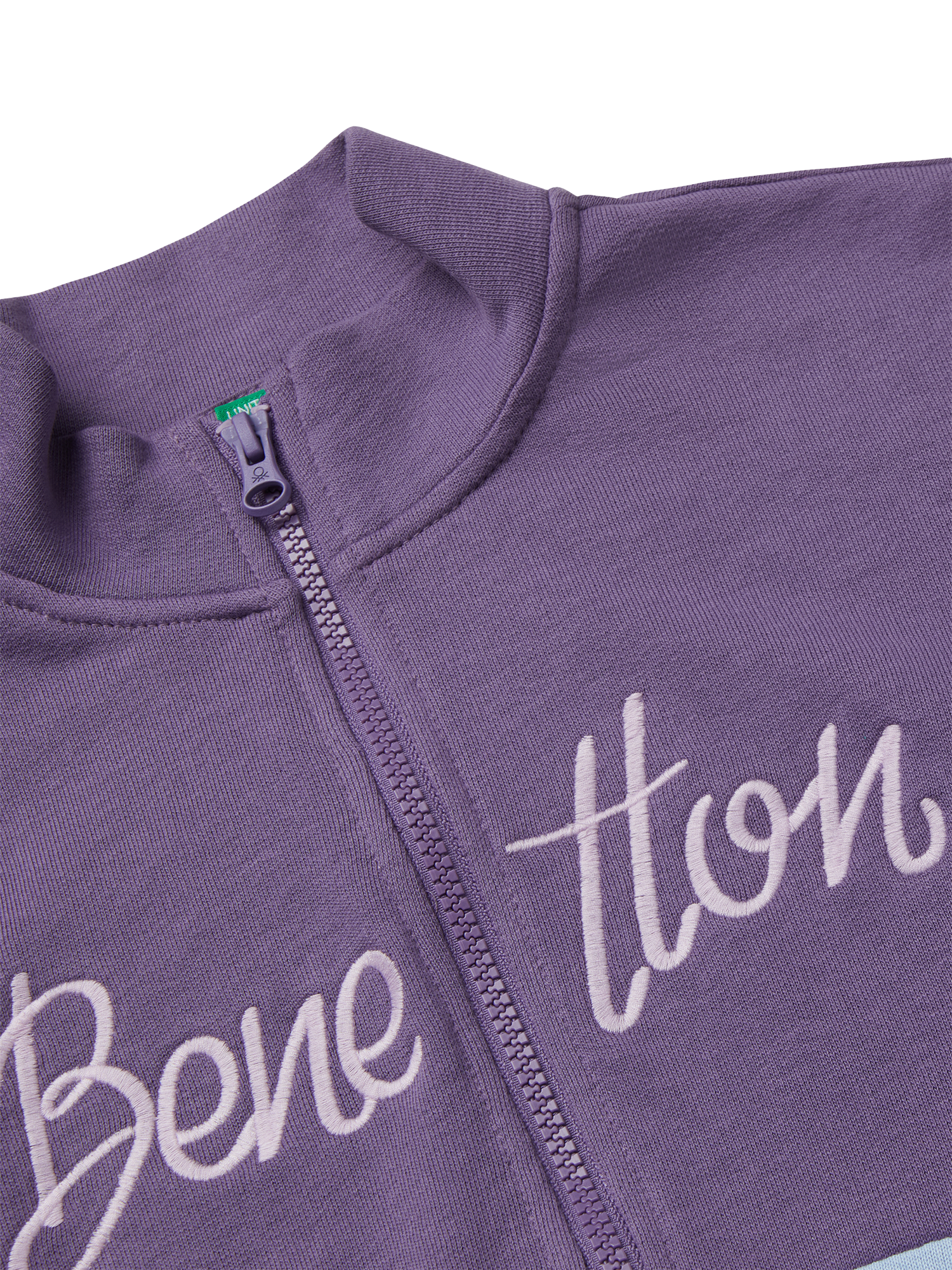Product image 3 of 3, which shows Benetton Kids' Colour Block Zip Up Sweatshirt, Purple/Multi, 6-7 years