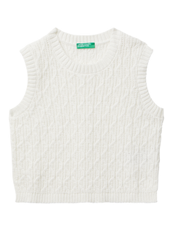 Benetton Kids' Cotton Blend Sleeveless Vest, White, White