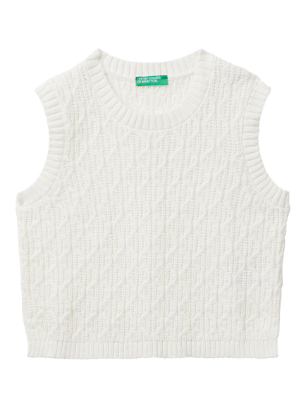 Benetton Kids' Cotton Blend Sleeveless Vest, White, White
