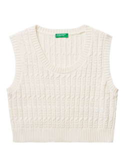 Benetton Kids' Cotton Blend Sleeveless Vest, White, White