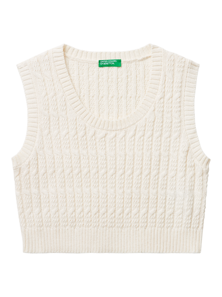 Benetton Kids' Cotton Blend Sleeveless Vest, White, White
