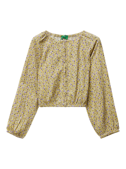 Benetton Kids' Long Sleeved Ruffle Blouse, Multicolor