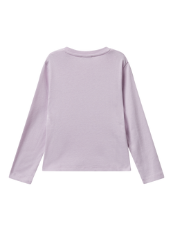 Benetton Kids' Cotton Long Sleeved Glitter Logo T-Shirt, Violet - view 2, Violet