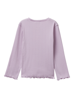 Benetton Kids' Cotton Blend Long Sleeved Motif T-Shirt, Violet - view 2, Violet