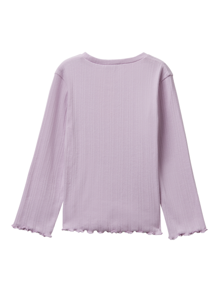 Benetton Kids' Cotton Blend Long Sleeved Motif T-Shirt, Violet - view 2, Violet