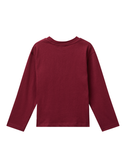 Benetton Kids' Cotton Long Sleeved Graphic Print T-Shirt, Red - view 2, Red