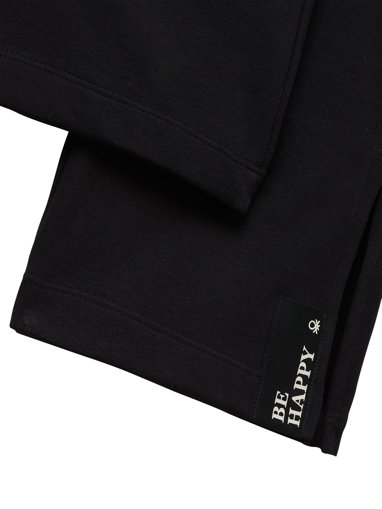 Product image 3 of 3, which shows Benetton Kids' Cotton Drawstring Ankle Slit Trousers, Black, 10-11 years