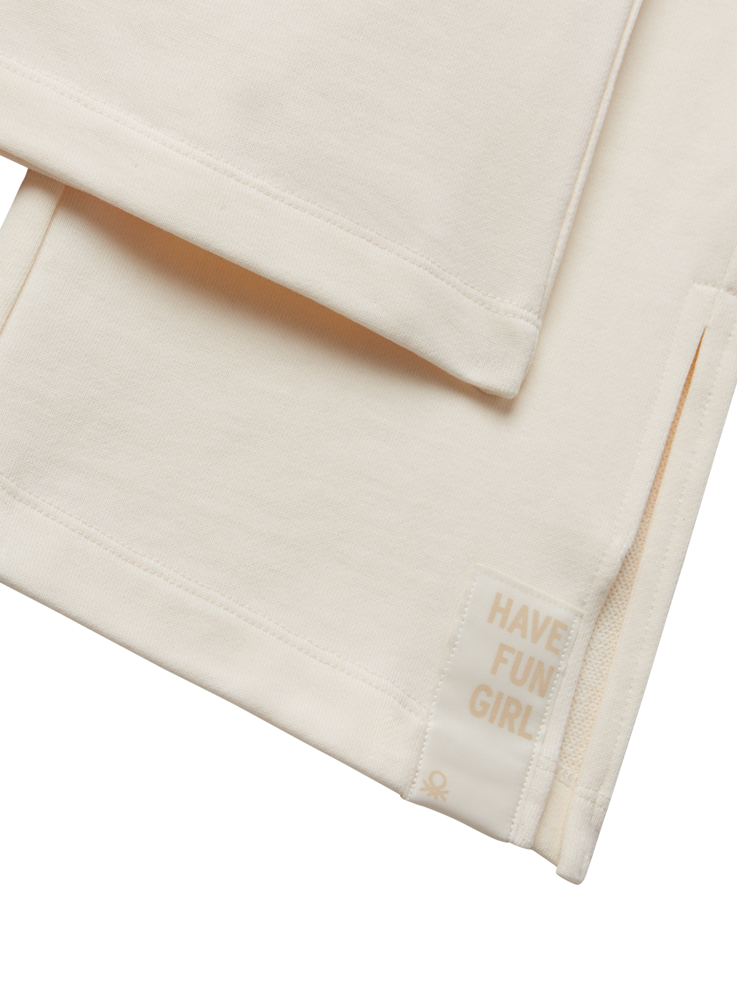 Product image 3 of 3, which shows Benetton Kids' Cotton Drawstring Ankle Slit Trousers, White, 8-9 years