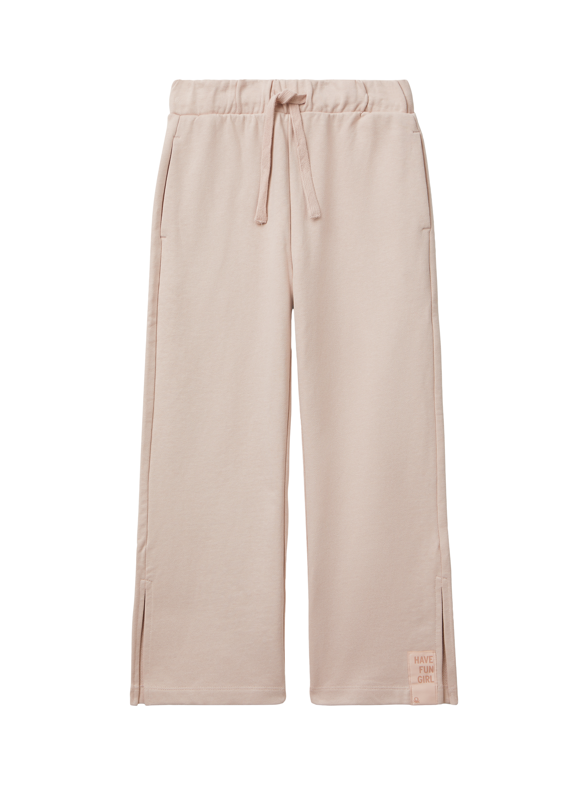 Product image 1 of 3, which shows Benetton Kids' Cotton Drawstring Ankle Slit Trousers, Pink, 6-7 years