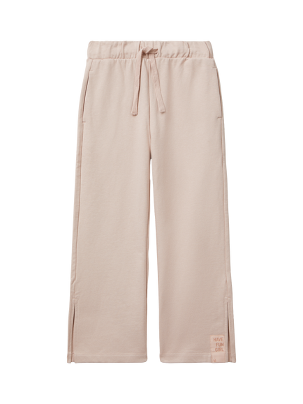 Benetton Kids' Cotton Drawstring Ankle Slit Trousers, Pink