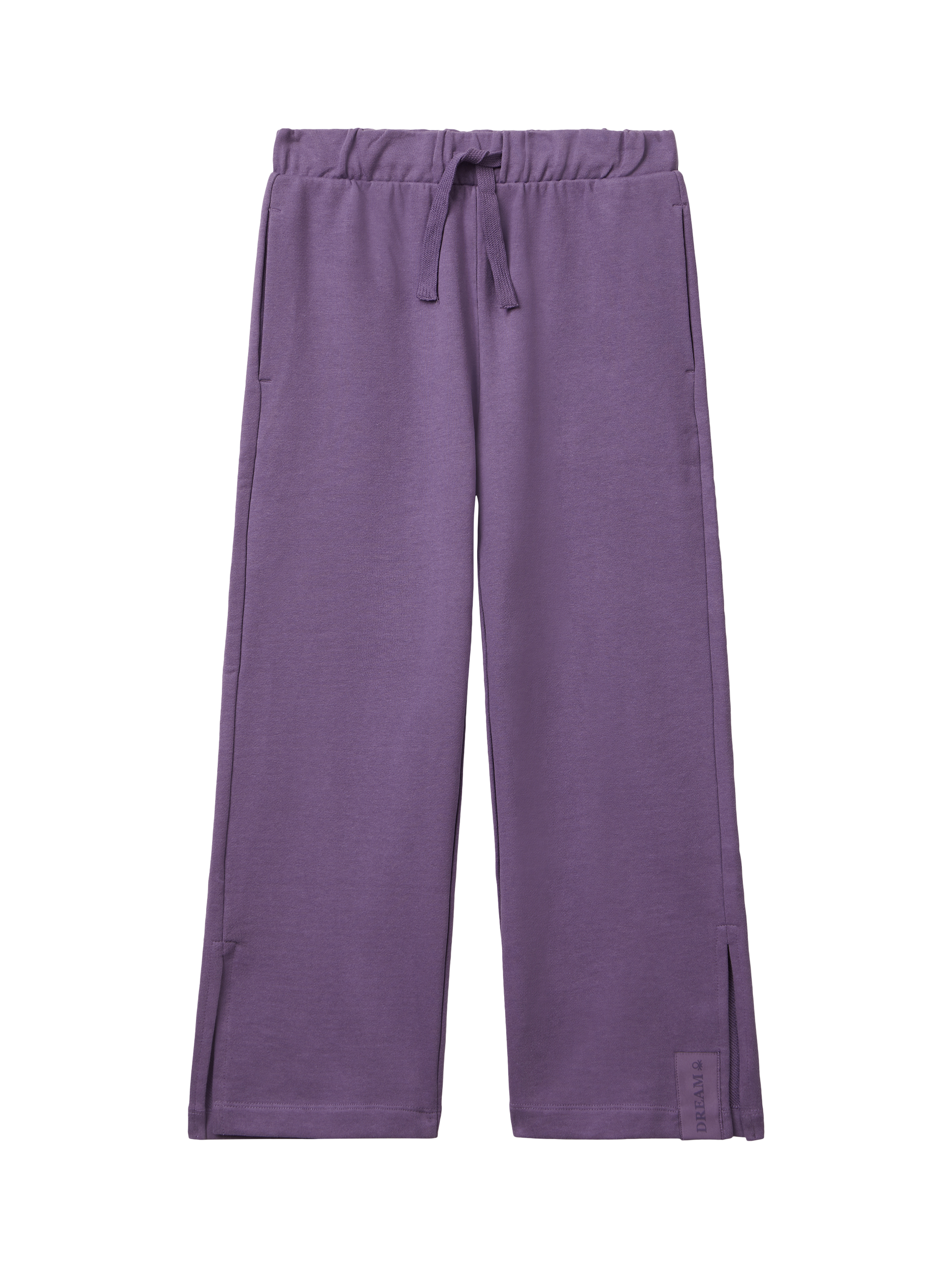 Product image 1 of 3, which shows Benetton Kids' Cotton Drawstring Ankle Slit Trousers, Violet, 10-11 years