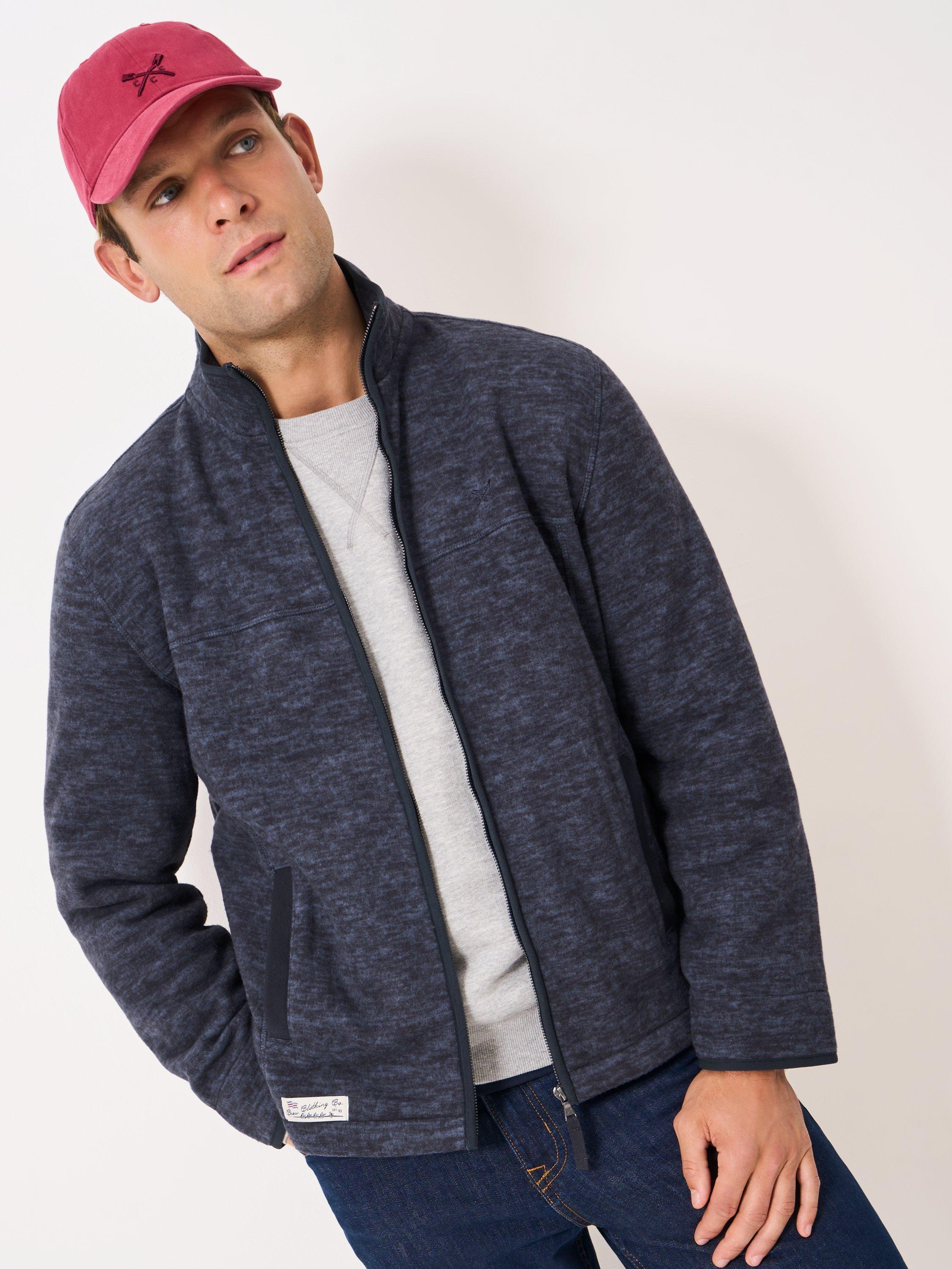 Product image 1 of 5, which shows Crew Clothing Space Dyed Zip-Through Jacket, Indigo Blue, L