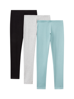 Benetton Kids' Cotton Blend Leggings, Pack of 3, Blue/Multi