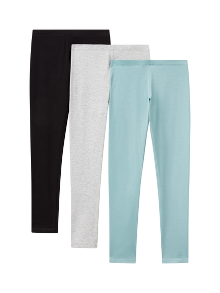 Benetton Kids' Cotton Blend Leggings, Pack of 3, Blue/Multi
