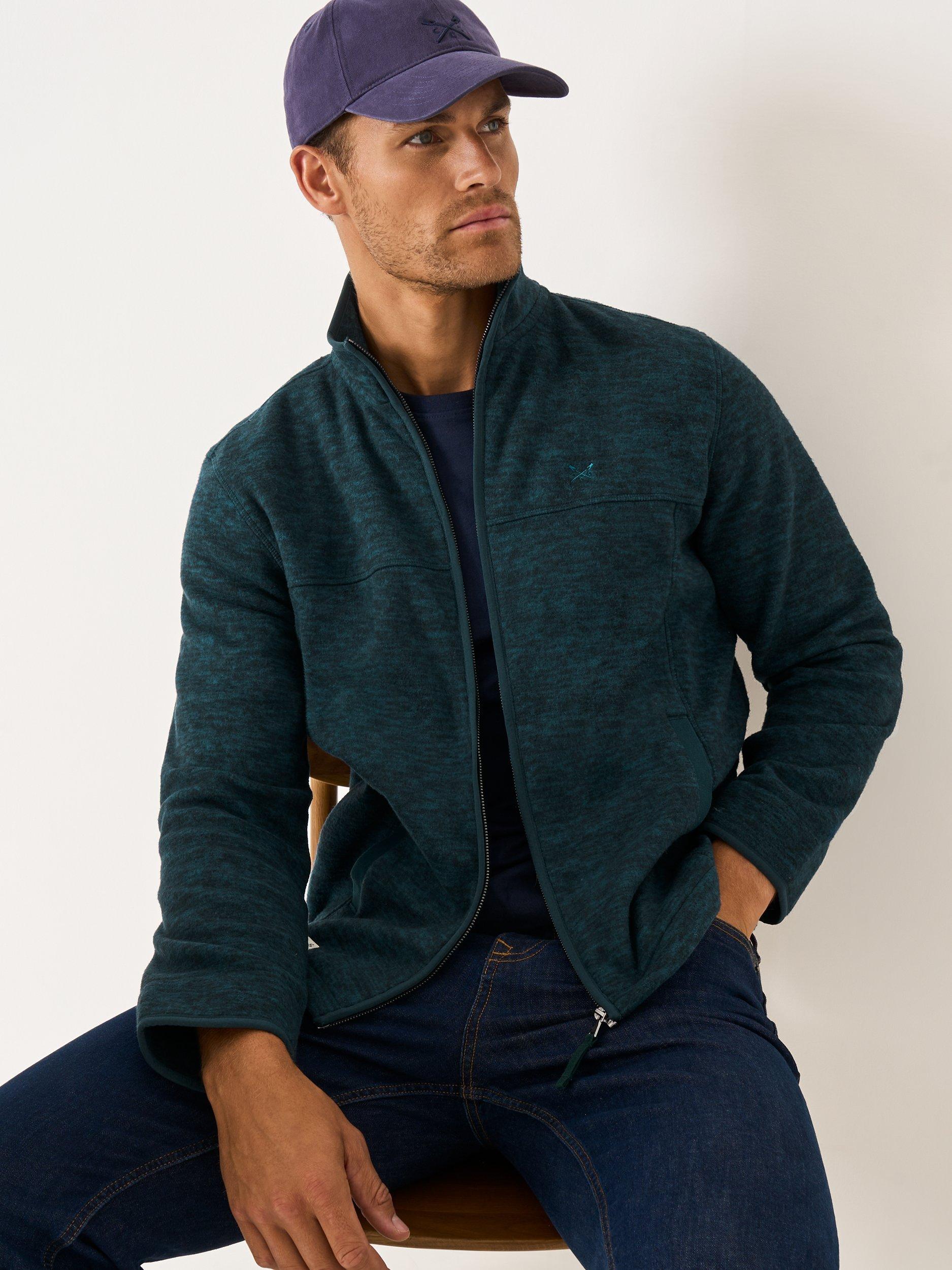 Product image 1 of 5, which shows Crew Clothing Space Dyed Zip Through Jacket, Bottle Green, L
