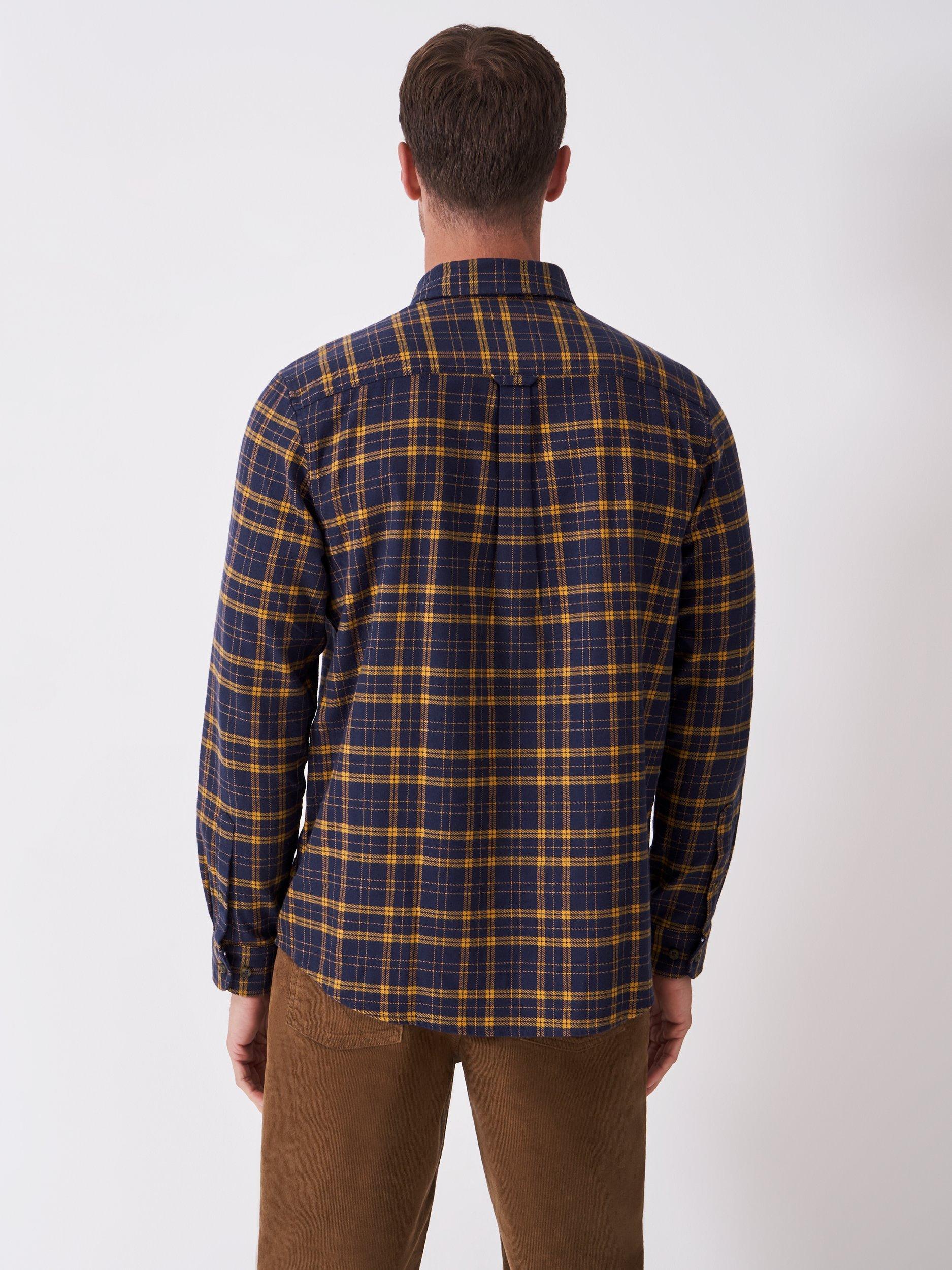Product image 2 of 5, which shows Crew Clothing Cotton Regular Fit Check Flannel Shirt, Dark Blue, L