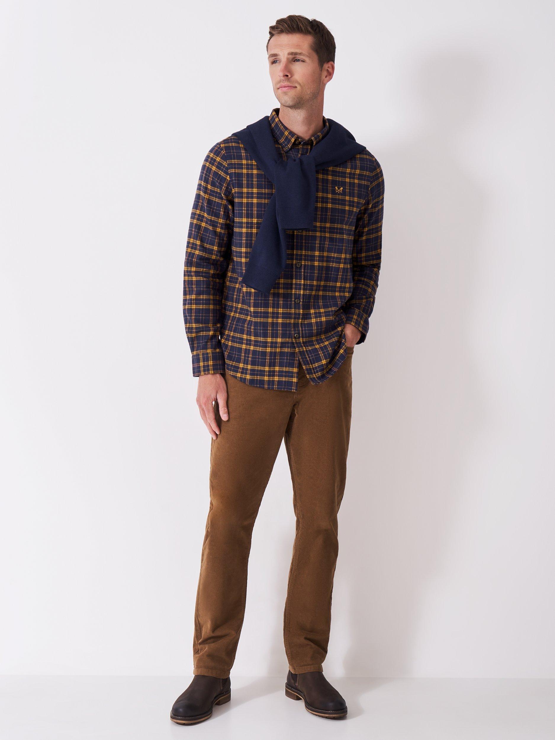 Product image 3 of 5, which shows Crew Clothing Cotton Regular Fit Check Flannel Shirt, Dark Blue, L