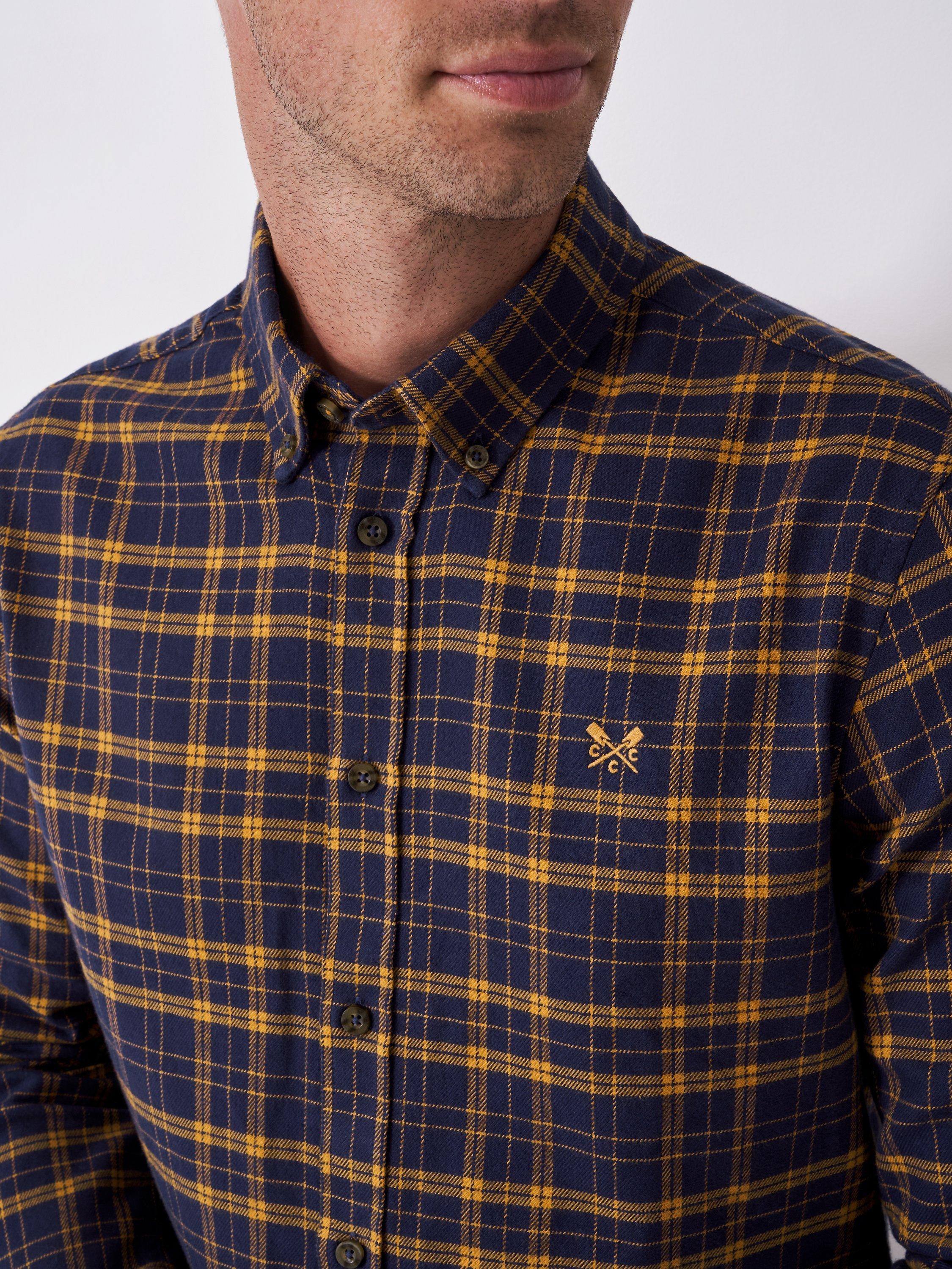 Product image 4 of 5, which shows Crew Clothing Cotton Regular Fit Check Flannel Shirt, Dark Blue, L