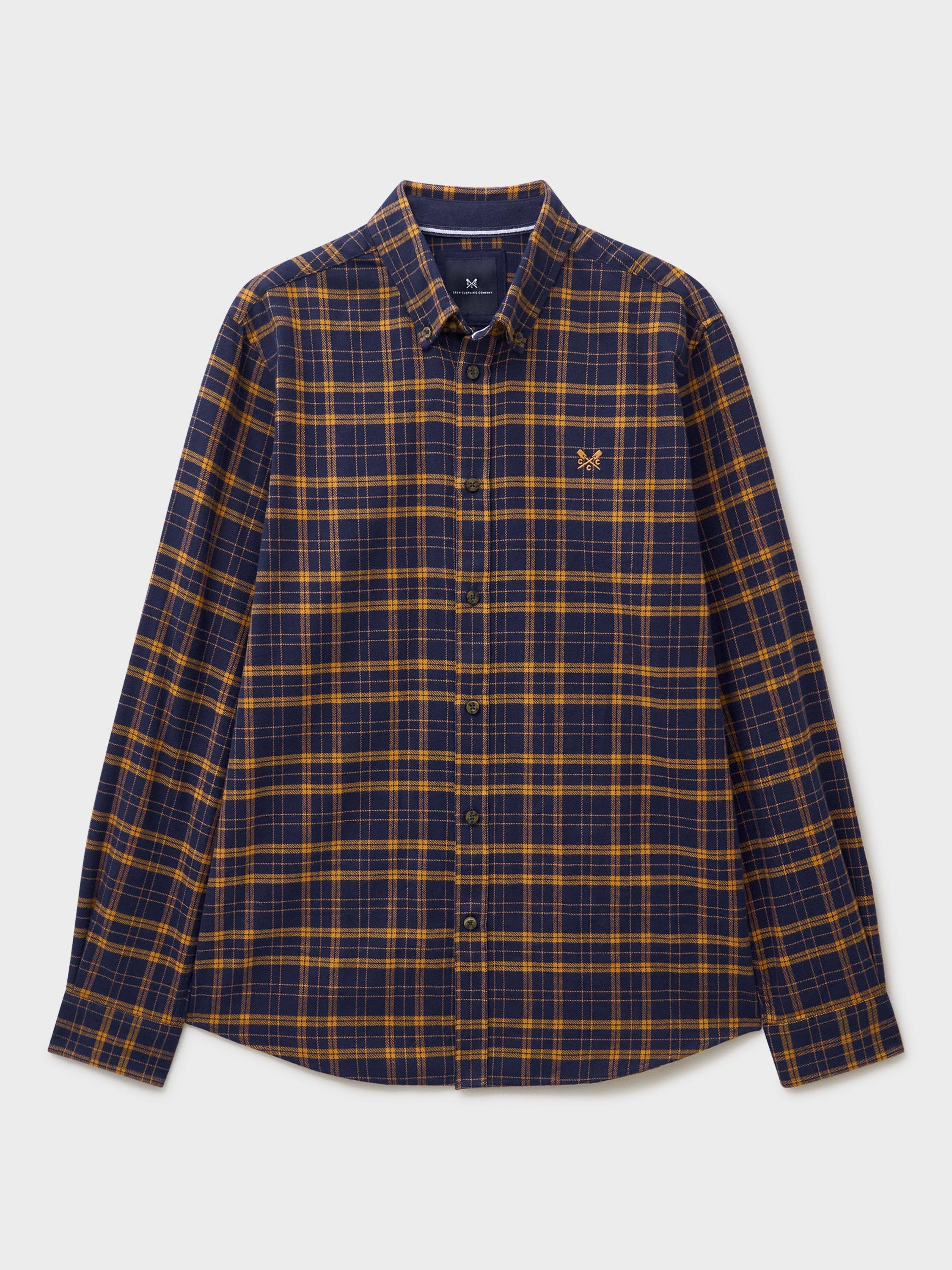 Product image 5 of 5, which shows Crew Clothing Cotton Regular Fit Check Flannel Shirt, Dark Blue, L