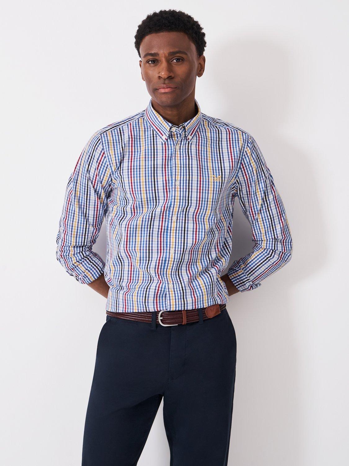 Product image 1 of 5, which shows Crew Clothing Cotton Slim Fit Check Shirt, Multi Blue, L