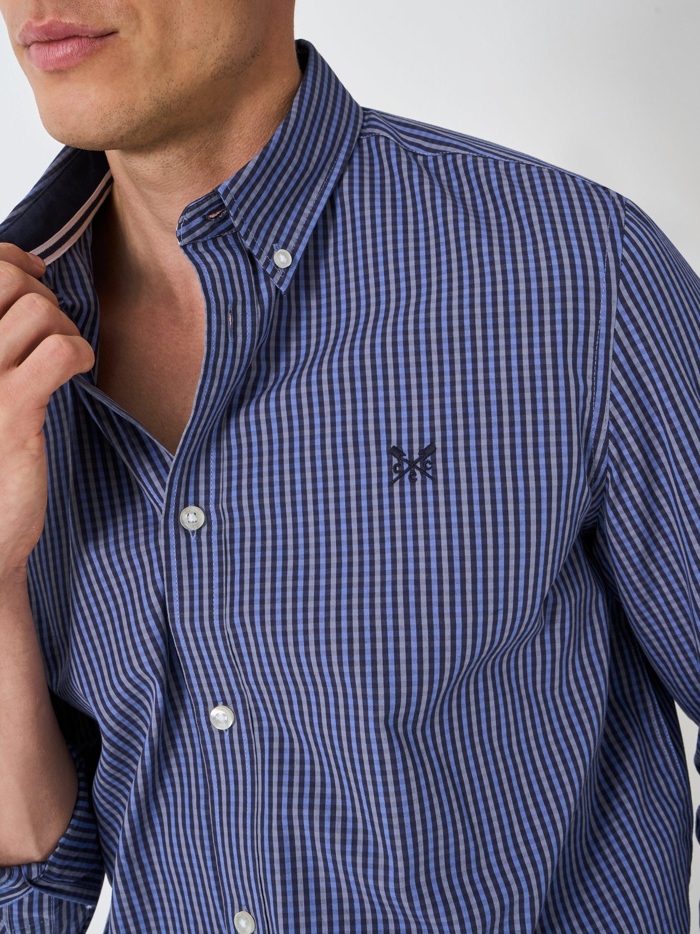 Product image 4 of 5, which shows Crew Clothing Micro Gingham Classic Fit Shirt, Dark Blue, L