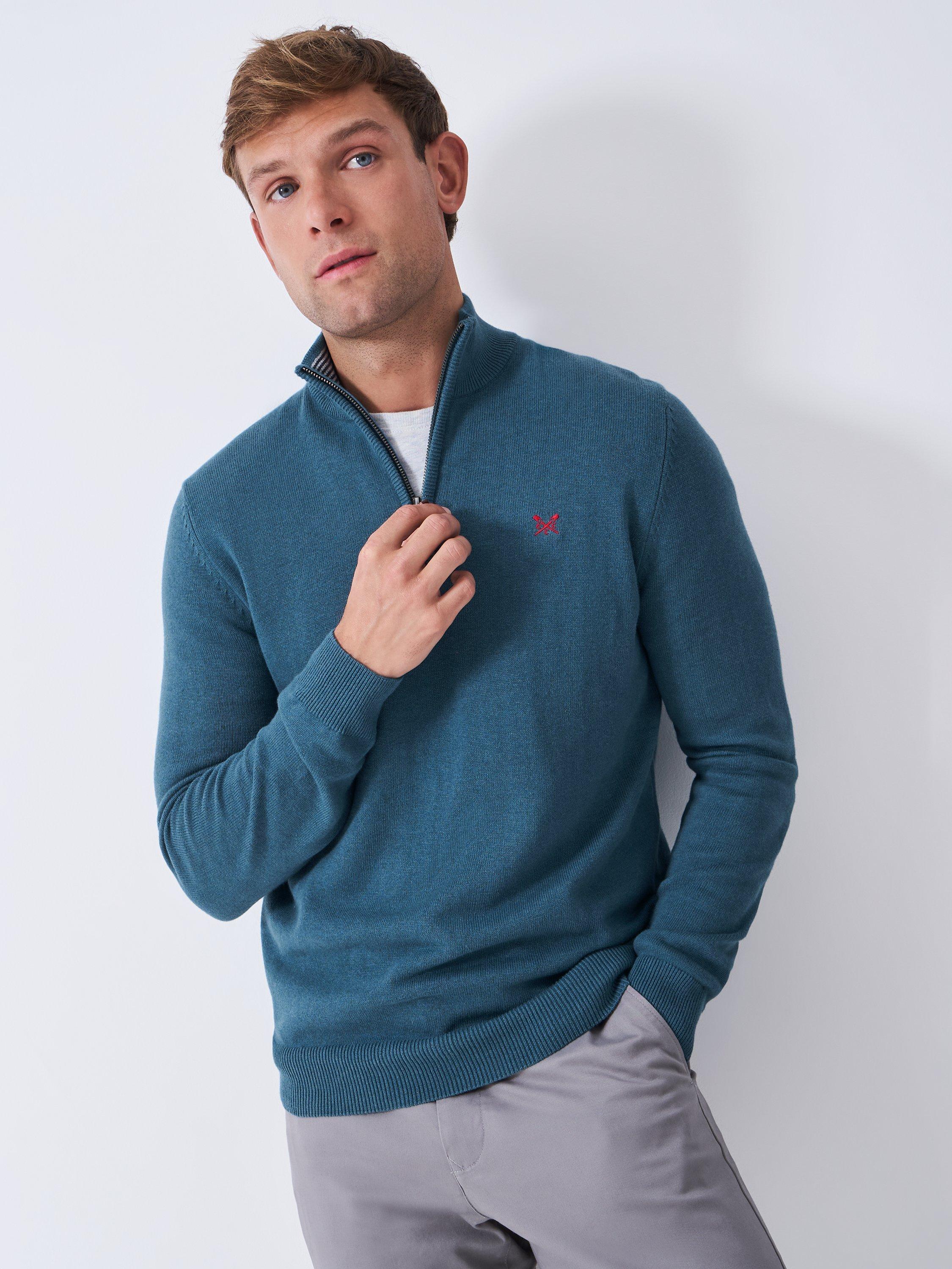 Product image 1 of 5, which shows Crew Clothing Cotton Half-Zip Jumper, Cobalt Blue, XS