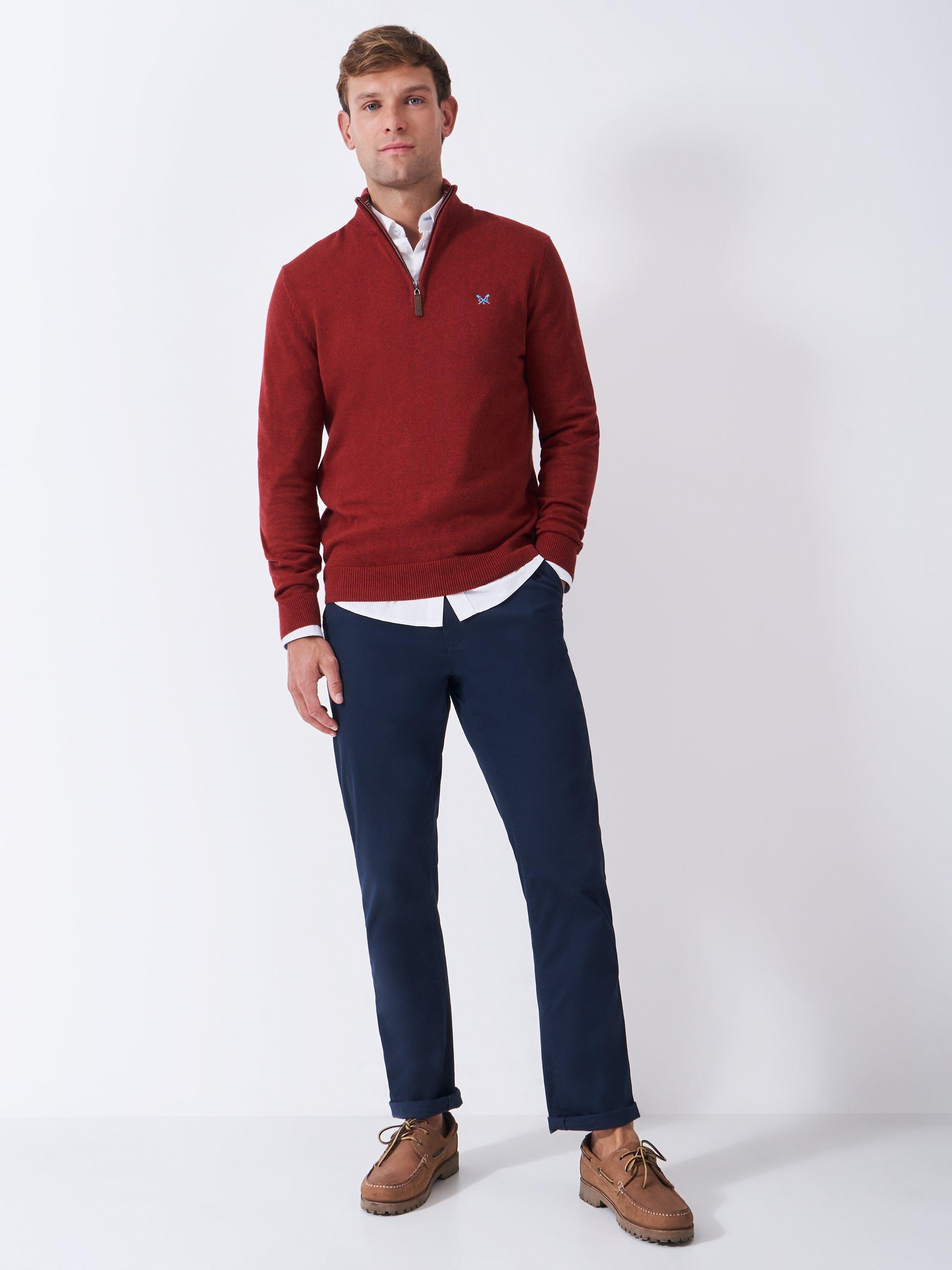 Product image 3 of 5, which shows Crew Clothing Cotton Half-Zip Jumper, Berry Red, XS