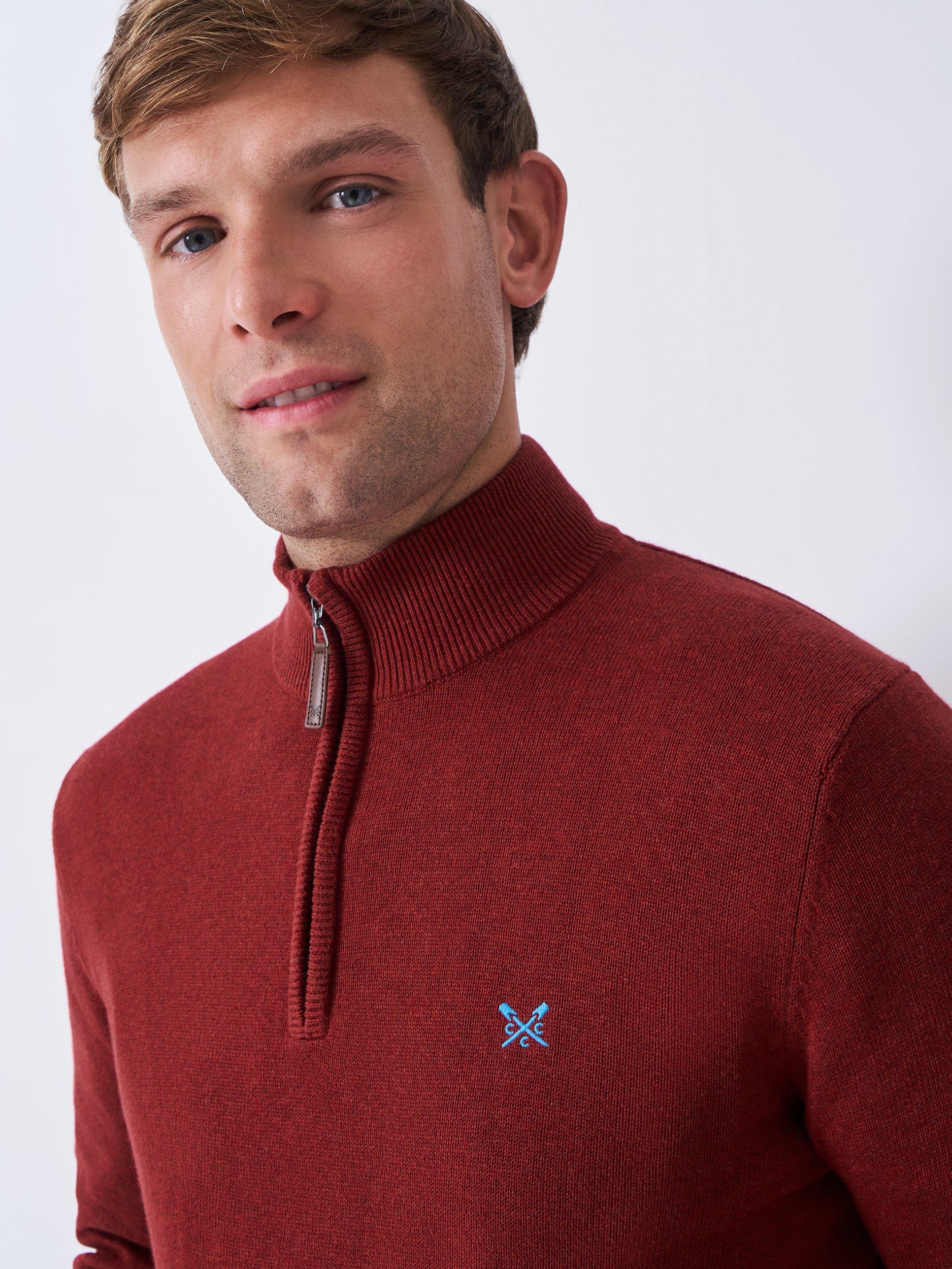 Product image 4 of 5, which shows Crew Clothing Cotton Half-Zip Jumper, Berry Red, XS