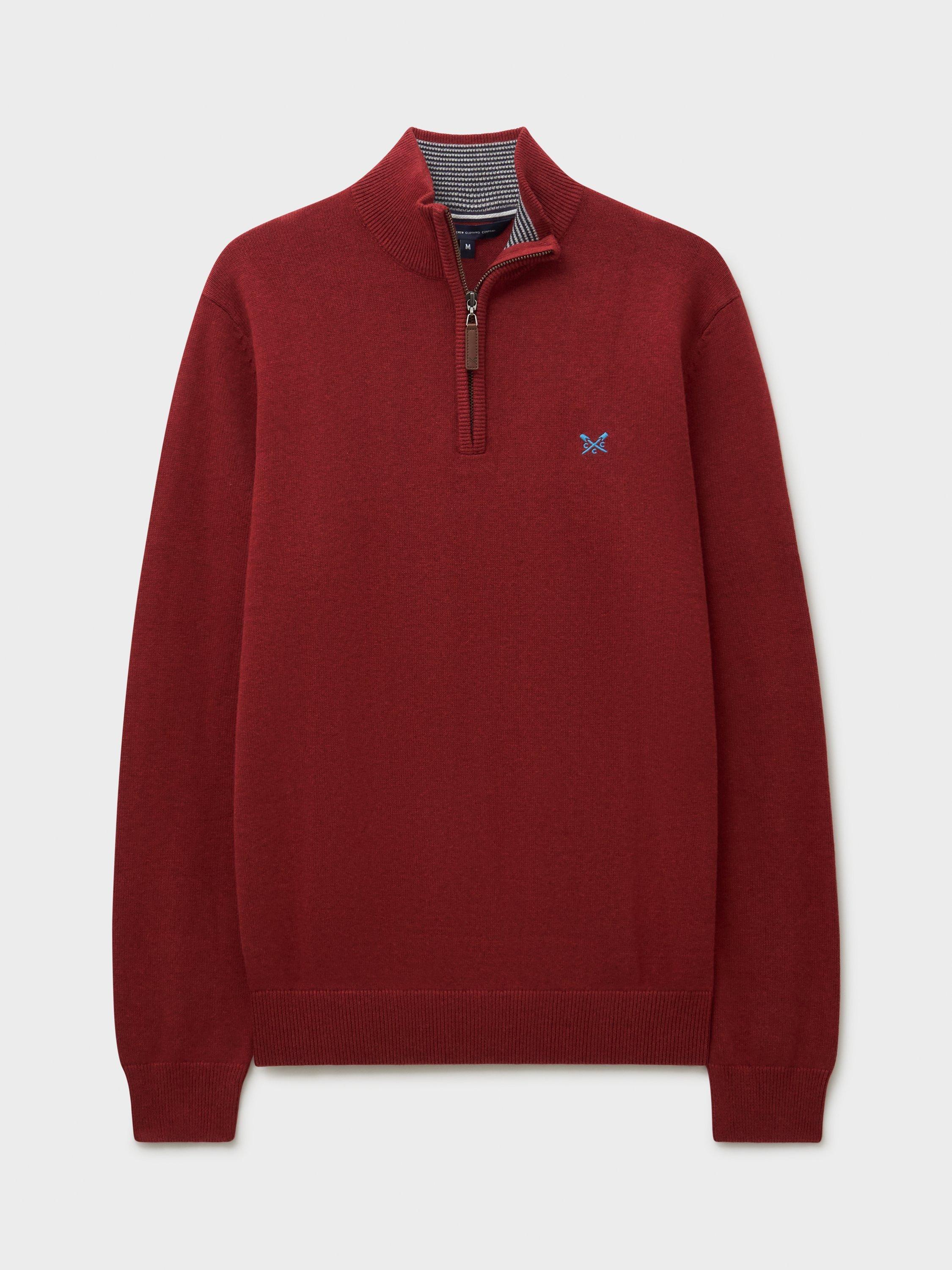 Product image 5 of 5, which shows Crew Clothing Cotton Half-Zip Jumper, Berry Red, XS