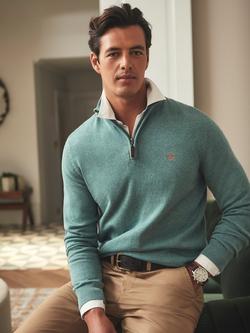 Crew Clothing Cotton Half-Zip Jumper, Light Green