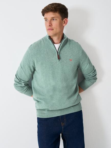 Crew Clothing Cotton Half-Zip Jumper, Light Green