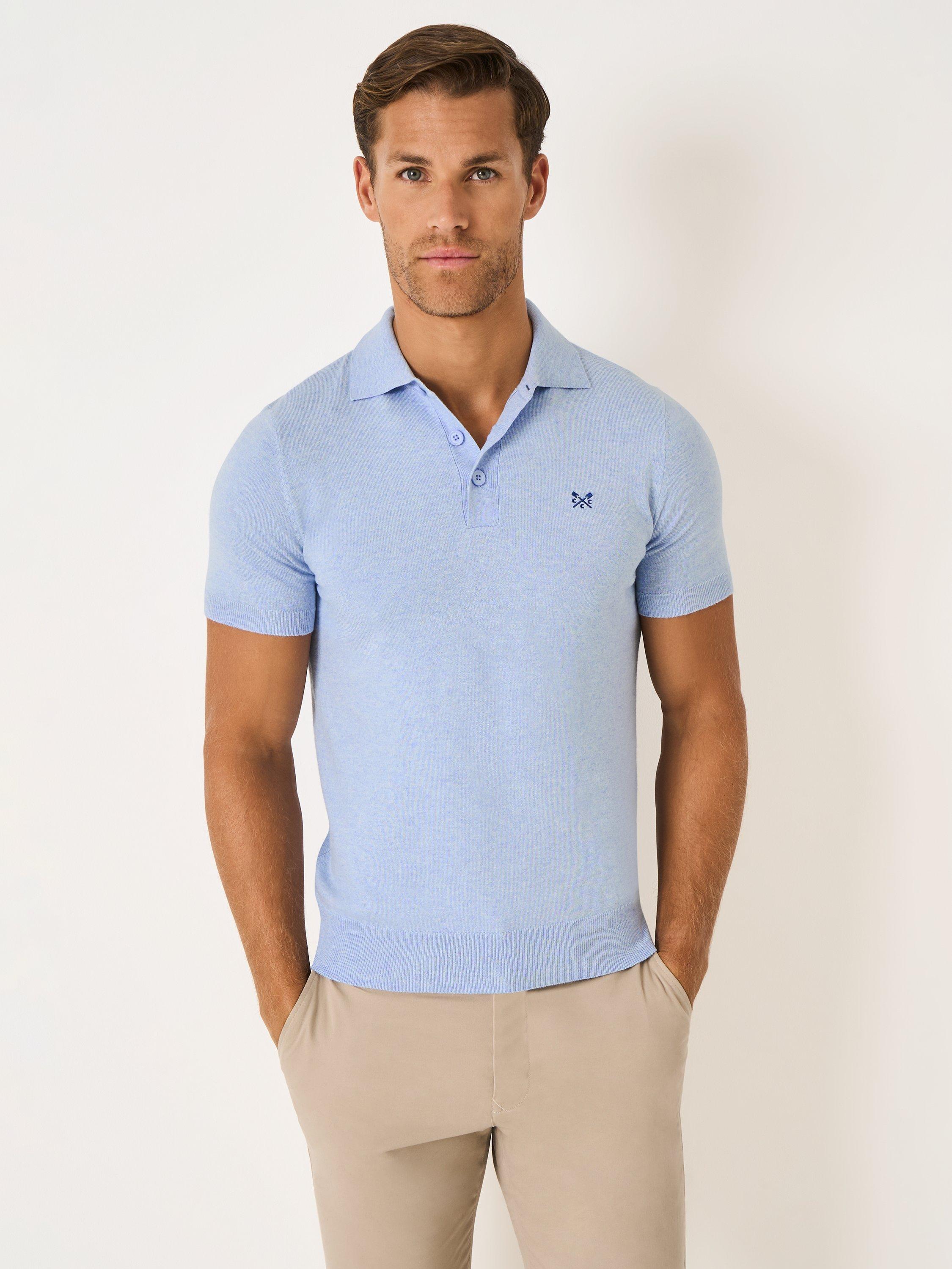 Product image 1 of 5, which shows Crew Clothing Short Sleeve Knit Polo, Light Blue, L