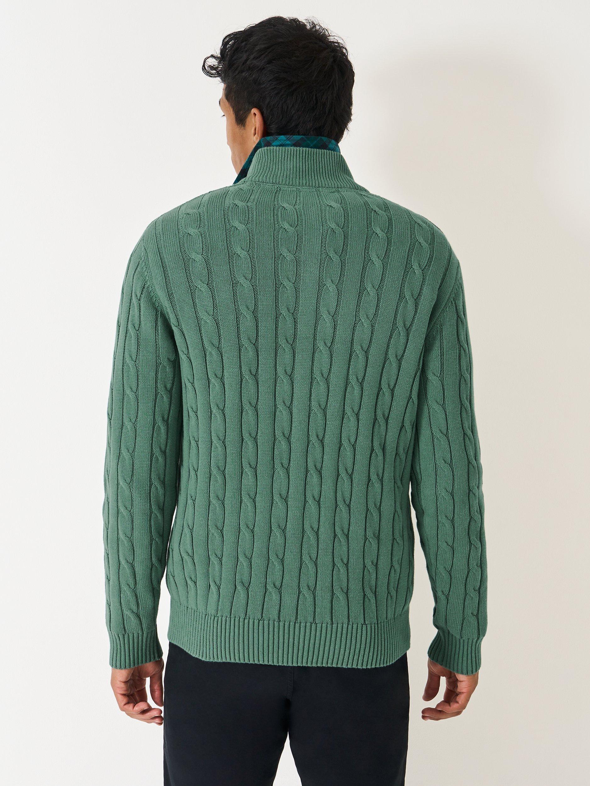 Product image 2 of 5, which shows Crew Clothing Oarsman Cable Half Zip Jumper, Jade Green, XS