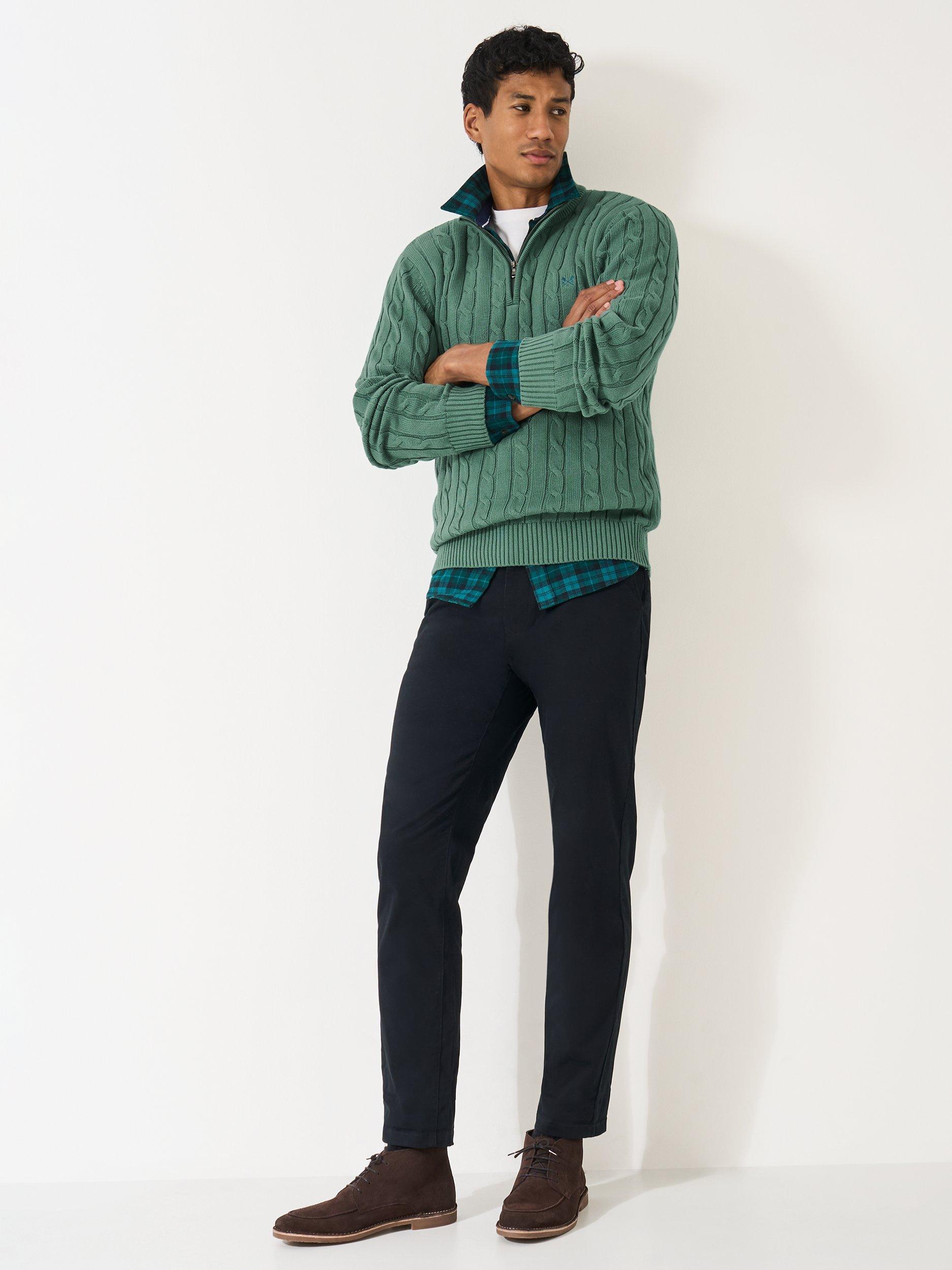 Product image 3 of 5, which shows Crew Clothing Oarsman Cable Half Zip Jumper, Jade Green, XS