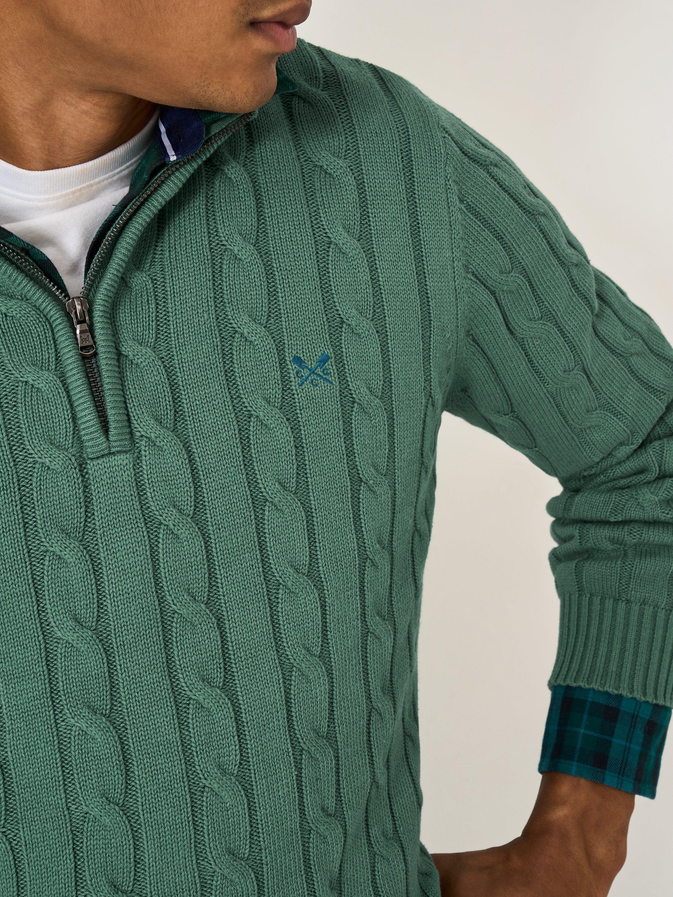 Product image 4 of 5, which shows Crew Clothing Oarsman Cable Half Zip Jumper, Jade Green, XS