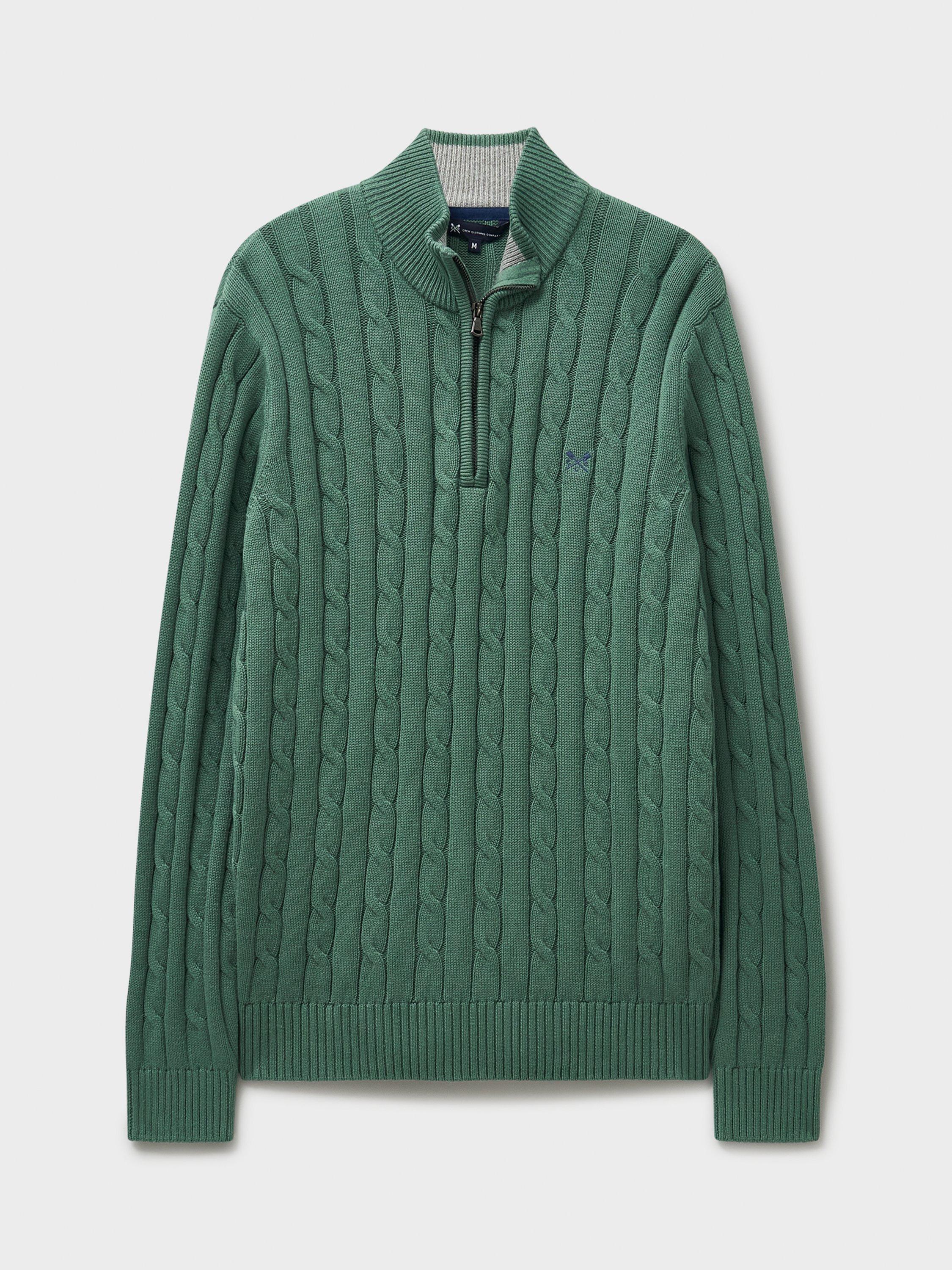 Product image 5 of 5, which shows Crew Clothing Oarsman Cable Half Zip Jumper, Jade Green, XS