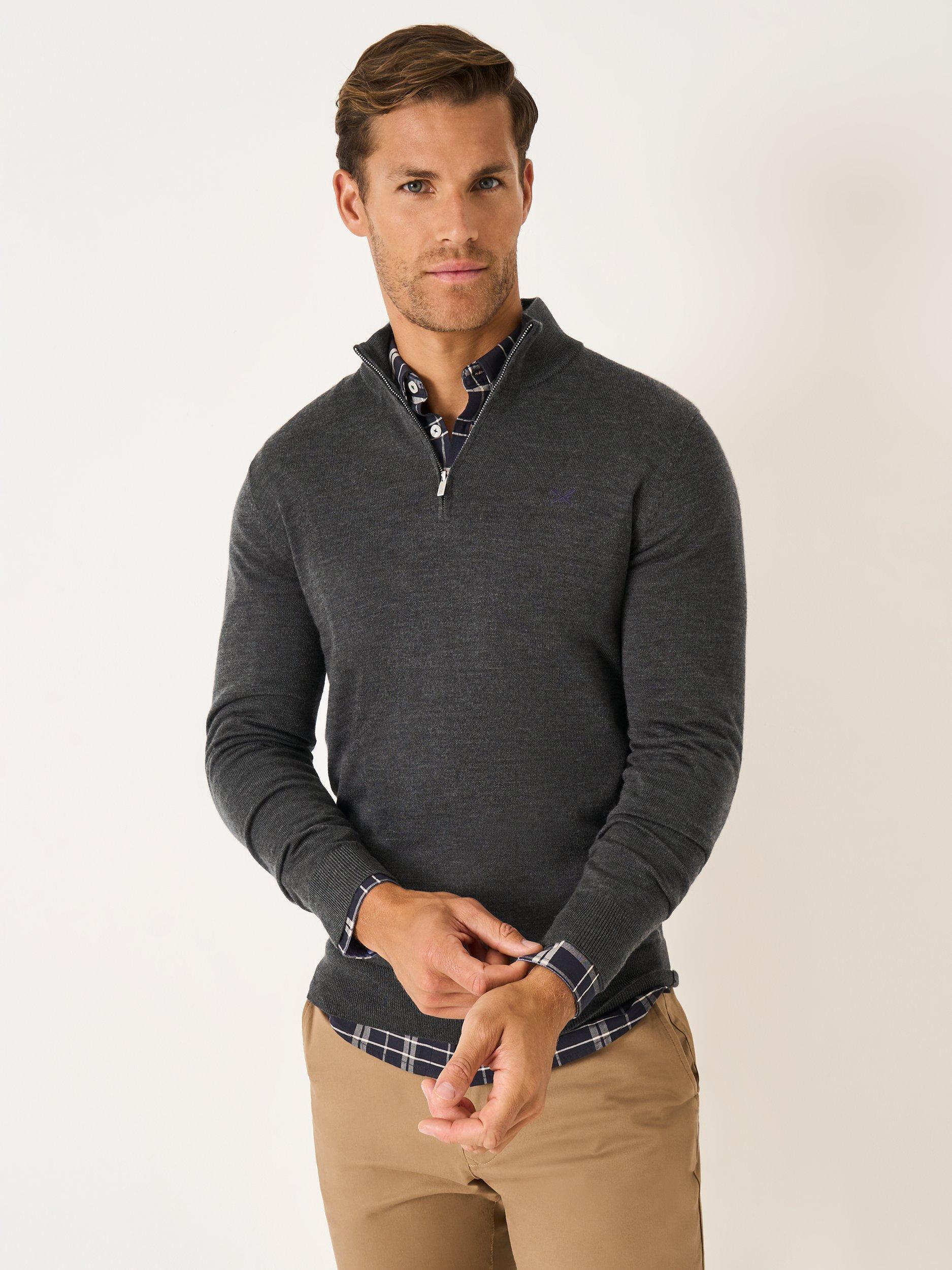 Product image 1 of 5, which shows Crew Clothing Merino Wool Half-Zip Jumper, Graphite Grey, L
