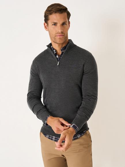 Crew Clothing Merino Wool Half-Zip Jumper, Graphite Grey