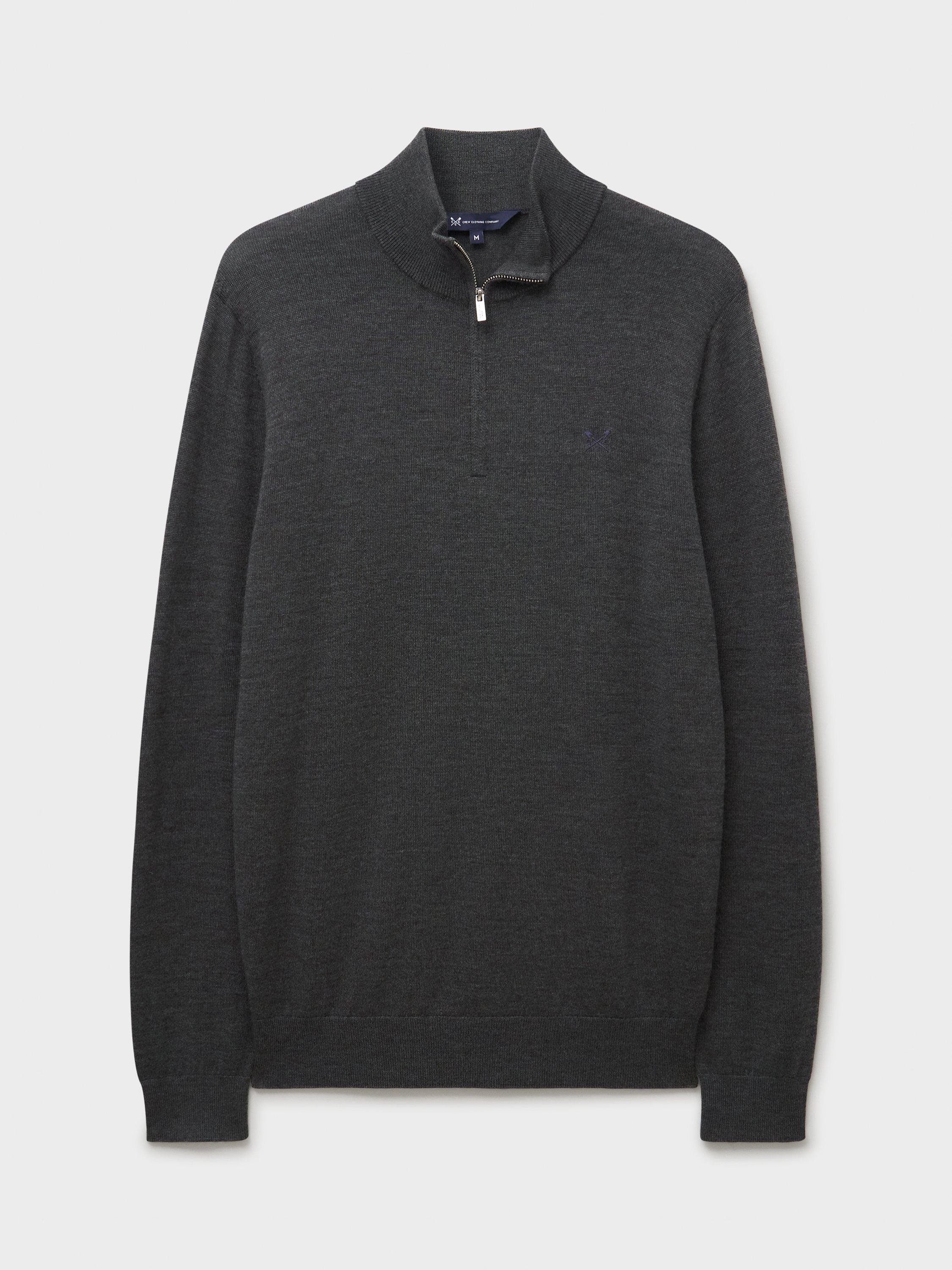Product image 5 of 5, which shows Crew Clothing Merino Wool Half-Zip Jumper, Graphite Grey, L