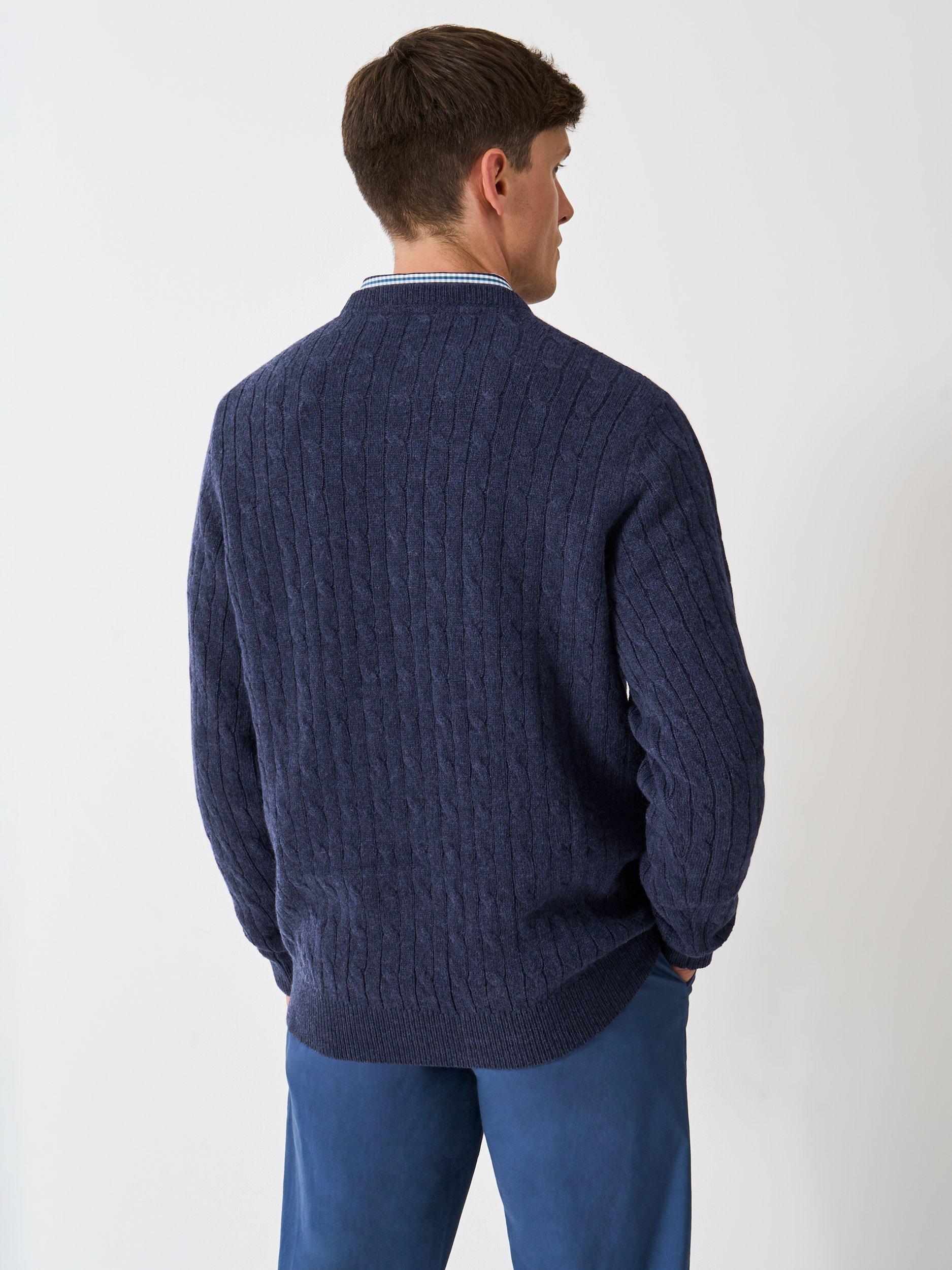 Product image 2 of 5, which shows Crew Clothing Cotton Blend Cable Knit Jumper, Aqua Blue, L
