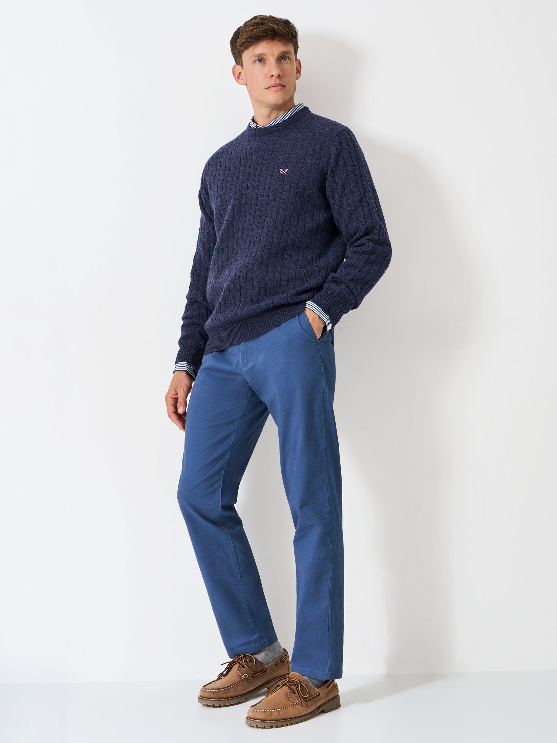 Product image 3 of 5, which shows Crew Clothing Cotton Blend Cable Knit Jumper, Aqua Blue, L