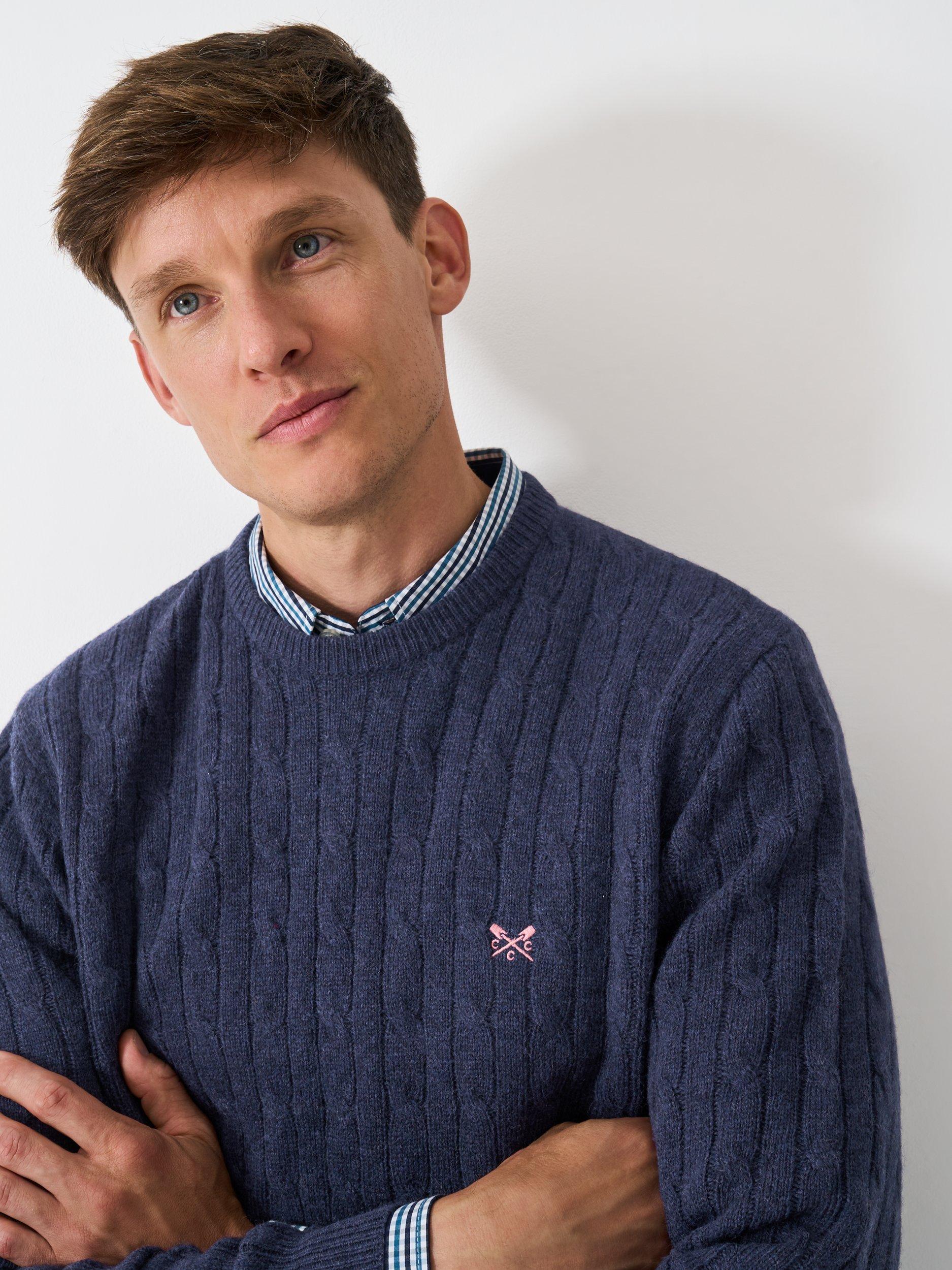 Product image 4 of 5, which shows Crew Clothing Cotton Blend Cable Knit Jumper, Aqua Blue, L