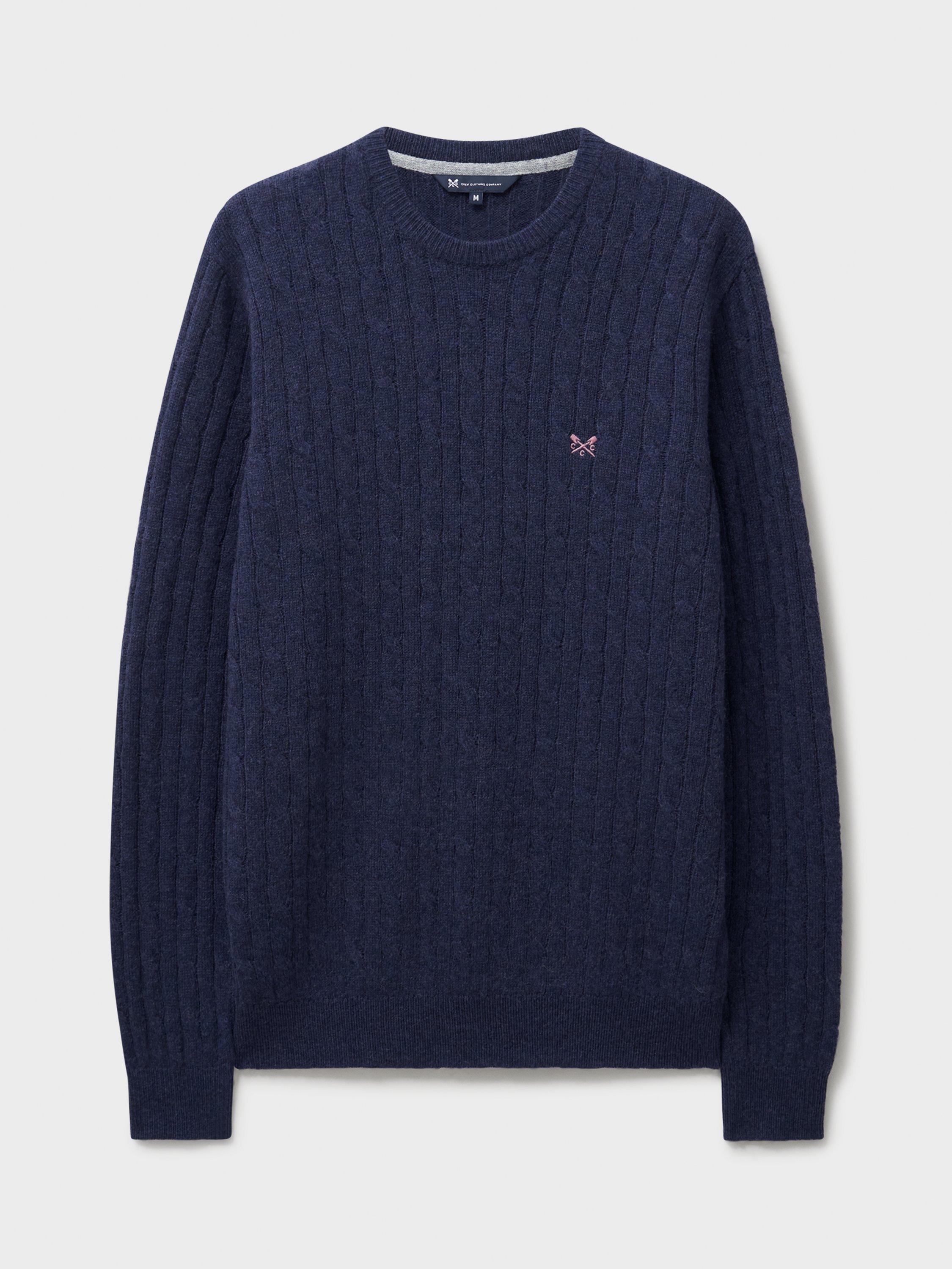Product image 5 of 5, which shows Crew Clothing Cotton Blend Cable Knit Jumper, Aqua Blue, L
