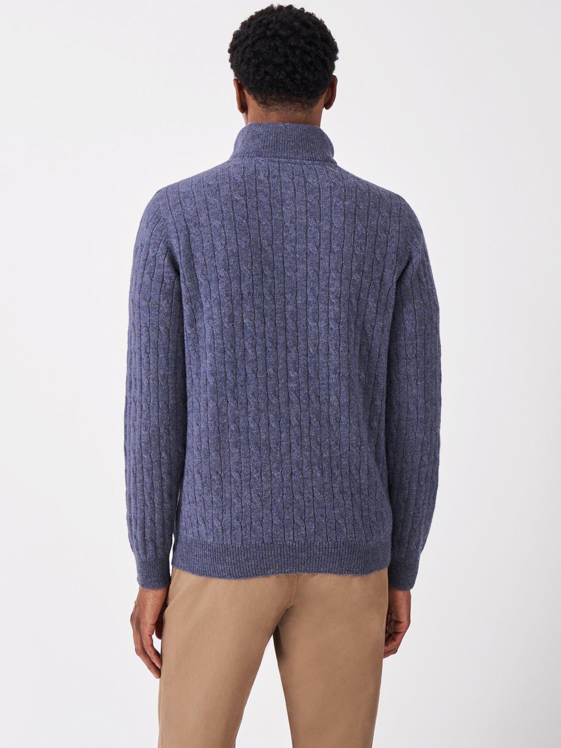 Product image 2 of 5, which shows Crew Clothing Half Zip Cable Knit Wool Blend Jumper, Denim Blue, L
